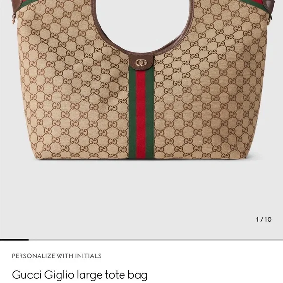 Gucci Beige and Green Signature Tote - Picture 7 of 12
